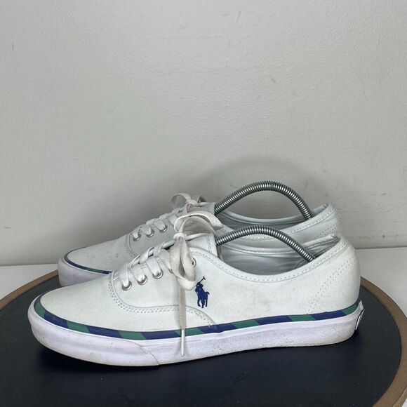 Polo Ralph‎ Lauren Men's Keaton Leather-Trim Canvas Sneaker Light Blue 9 - Picture 5 of 13